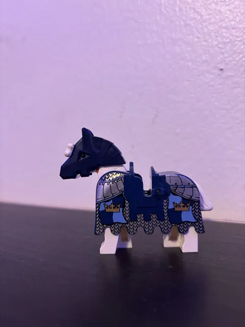 LEGO Horse Figure with Blue Barding Armor, Printed White Legs, Blue/White