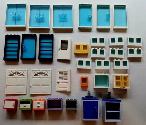Lego Windows, Doors, Cupboards, Cabinets Lot of 33 Items, Friends House, MOC etc