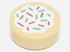 LEGO® Part 98138pb256 - Tile, Round 1 x 1 with Cookie with White Frosting