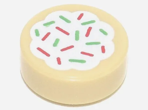 LEGO® Part 98138pb256 - Tile, Round 1 x 1 with Cookie with White Frosting
