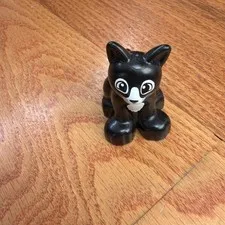 Lego Duplo Black Cat Pet W/ Wide Black Eyes Whiskers For Farm Farmer House