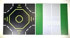 Lego Baseplate Lot Of 2 • Road W/Cross Walk & Green Octagon 32x32 • 10”x10”