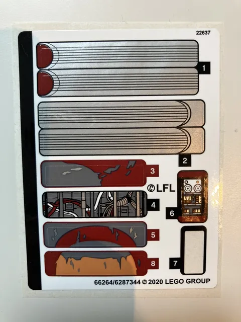 LEGO STICKER SHEET 75271 from LUKE SKYWALKER'S LANDSPEEDER  see description 