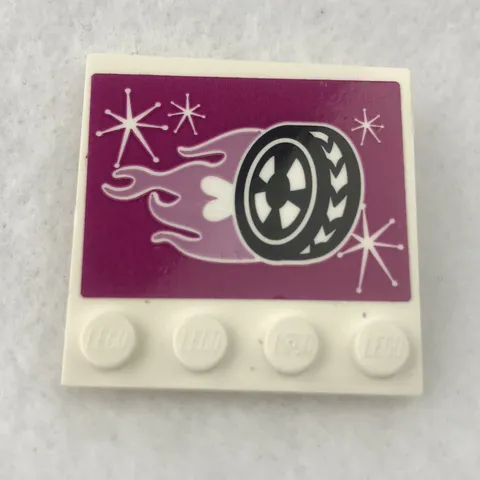 LEGO 6179pb210 White Tile, Modified 4 x 4 W/ Studs on Edge W/ Wheel Pattern