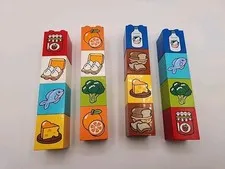 16 Lego Duplo Printed Bricks, 2x2 + 2x2 Food Eggs Jam Fish Orange Milk Bread ++
