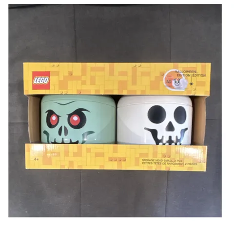 LEGO Storage Head Small Halloween Edition 2-Pack Green White Skull Containers