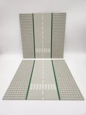 (2) LEGO Baseplate Crosswalk 32 x 32 Studs Grey Road Straight 606p02 Vintage