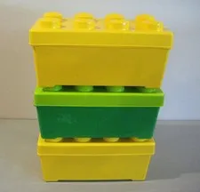 Lego Duplo Lot 3 Stackable Empty Storage Containers Yellow & Green (1)