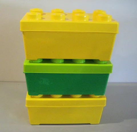 Lego Duplo Lot 3 Stackable Empty Storage Containers Yellow & Green (1)