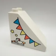 Lego Duplo Printed Sloped Brock Brick, White With Banner & Unicorn