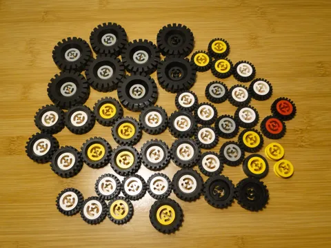 LEGO Vintage Wheels Tires Split Black Red White Part Lot
