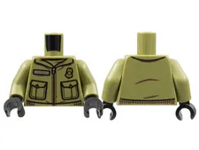 LEGO Olive Green Torso Jacket with Pockets, Gold Badge, Silver Zipper and Name P