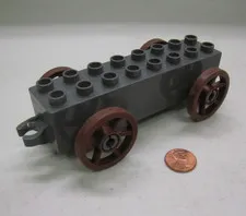 Vintage Lego Duplo GRAY LARGE WAGON BASE w/ 2x8 Brown Spoked Wheels #2