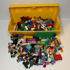 YELLOW LEGO 8 STUD STORAGE BIN with 3+LBS ASSORTED LEGO