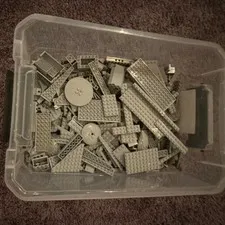 LEGO Gray Bricks & Plates Pieces Bulk Lot in Plastic Storage Container