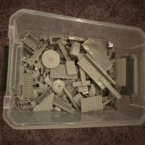 LEGO Gray Bricks & Plates Pieces Bulk Lot in Plastic Storage Container