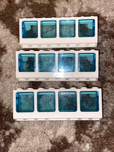 3x LEGO part 89648 89649 Boat Window & Glass 2x8x2 White & Trans Light Blue Lot