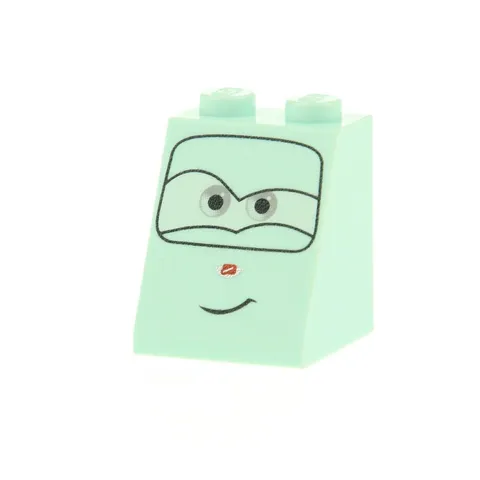 1x LEGO Dachstein 65° 2x2x2 Light Aqua Angled Printed Eyes Smile 3678bpb034