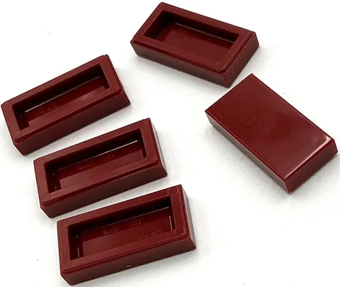 Lego 5 New Dark Red Tiles Flat Smooth 1 x 2 Parts