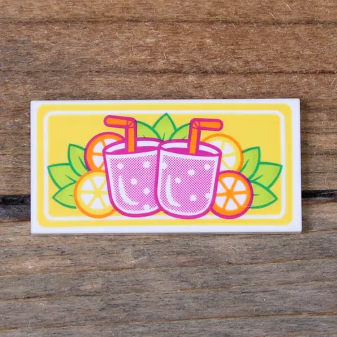 LEGO Friends White Tile 2x4 Drinks with Straws Citrus Fruits Pattern 87079pb0399