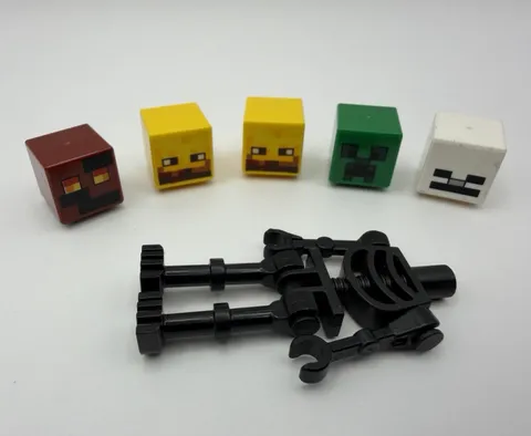 LEGO Minecraft Minifigure Head Lot - 5 Printed Cube Heads + Black Skeleton Body