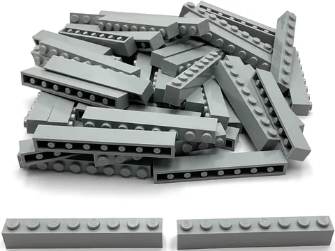 Lego 50 New Light Bluish Gray Bricks Building Blocks 1 x 8 Parts