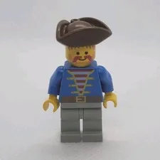LEGO Pirate/Sailor Minifigure Brown Tricorn Hat Blue Torso Gray Legs Mustache