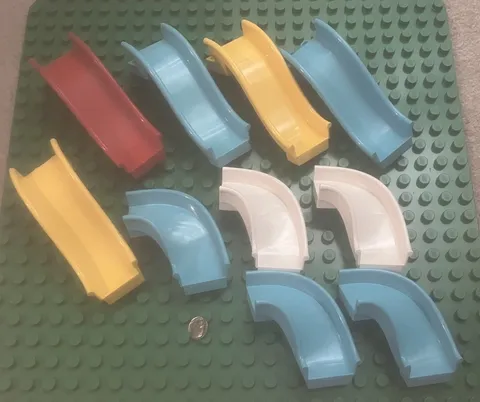 Lego Duplo - Lot Of (10) White Blue Yellow Red Playground Slide Pieces  *
