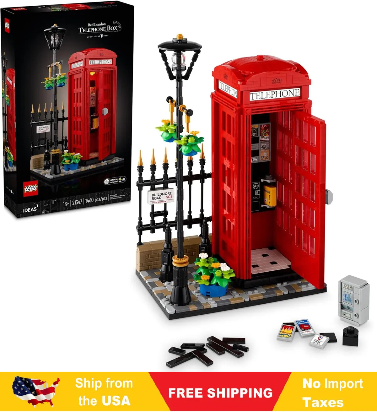 LEGO Ideas Red London Telephone Box Model for Adults, London Phone Booth and Cel