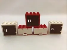 Lego Duplo Doors Compartments Red  W/ Mixed Colors Set Of 5 Replacement Pieces