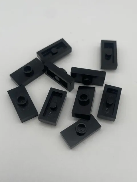 Lego 10x3794a Plate 1x2 Tiles Modified with Center Pin Black Black