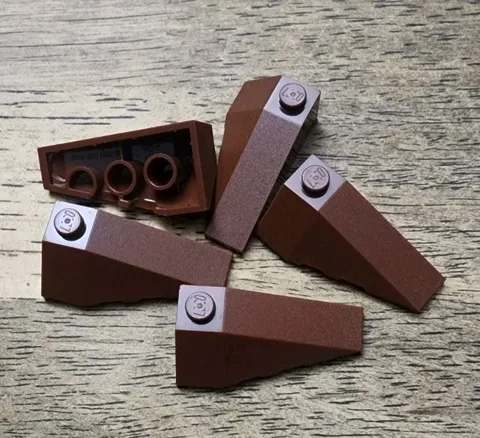 LEGO Reddish Brown Wedge 4 x 2 Triple Right  QTY 5. Part No. 43711.
