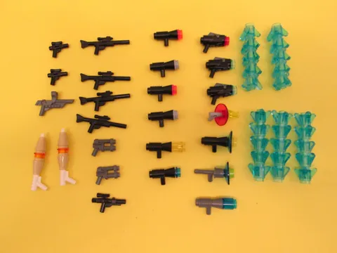 Lot 50 Lego Figure Accessories (25) Weapons (25) Clear Trans Blue Crystal parts