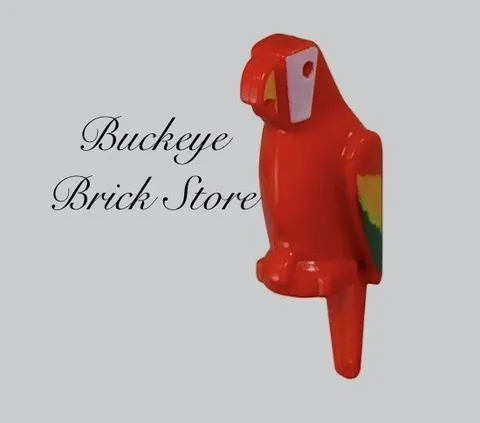 LEGO Red Bird, Parrot with Small Beak with Green and Yellow Feathers, Pirates