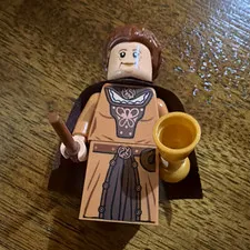 LEGO Minifigure Female Brown Hair Dark Brown Cape with Wand and Gold Goblet
