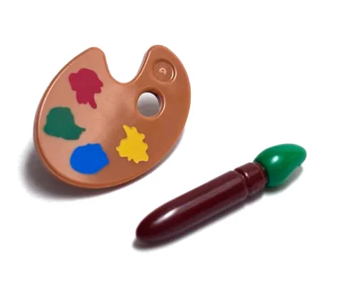Lego - Minifigure Utensil - Paint Palette / Green Paintbrush, Artist