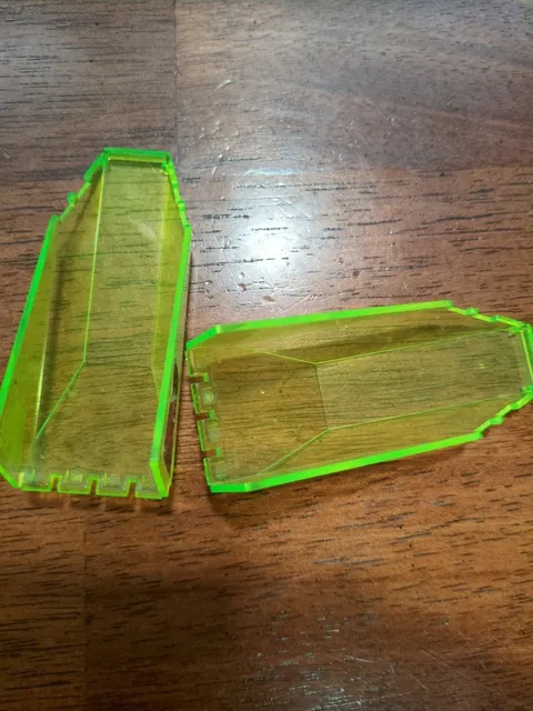 LEGO Lot Of 2 2507 Trans Neon Green Windscreen - Stickers on one