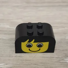 Lego 4744px9 Black Slope Curved 4 x 2 x 2 Double with 4 Studs Yellow Face