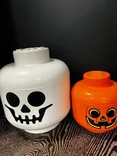 Halloween LEGO 2 Containers large Skull & small Pumpkin Faces storage