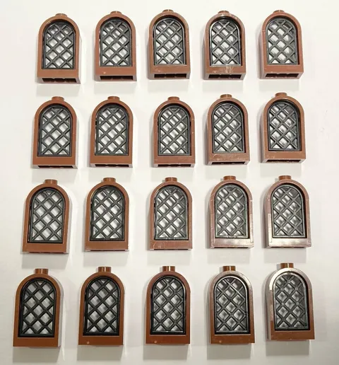 LEGO Lot 20 30044 Reddish Brown Window With Rounded Top 1x2x2 2/3 Diamond Pane
