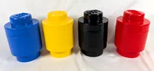 Lot of 4 LEGO Round Brick Storage Bins Blue Yellow Black Red