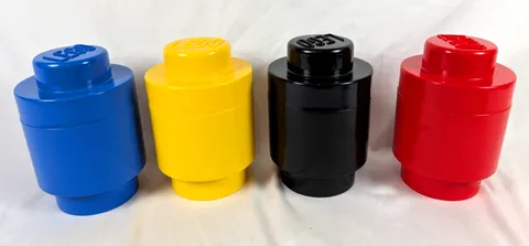 Lot of 4 LEGO Round Brick Storage Bins Blue Yellow Black Red