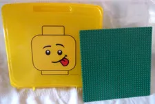 LEGO Yellow Minifigure Head Storage Tote with full size LEGO green Base Plate
