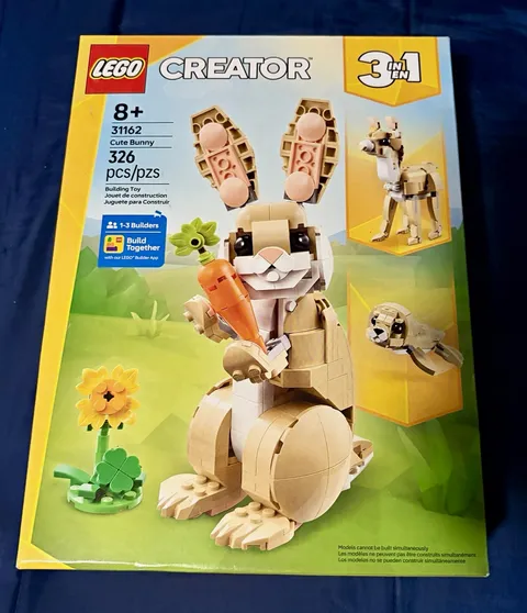 LEGO Creator 3 in 1 Cute Bunny 31162 Bunny 326-Piece Set 8+ Plastic Box