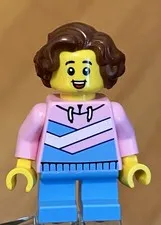 LEGO City Town Little Girl Minifig, Pink Hoodie, Brown Hair, Blue Short Legs