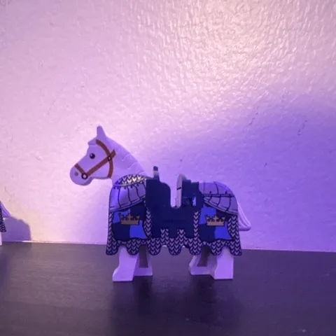LEGO Castle White Horse Animal Figure w/ Blue Printed Barding Armor, 1 Piece