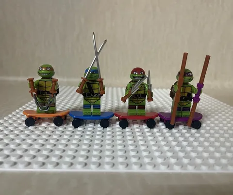 New Custom Lego TMNT Minifigures Lot of 4 Donatello/Raphael/Leo/Mikey w/Gear