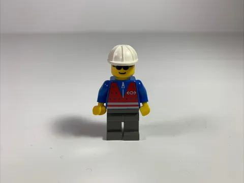 Red Vest and Zipper - Dark Gray Legs, White Construction Helmet, Sunglasses Lego