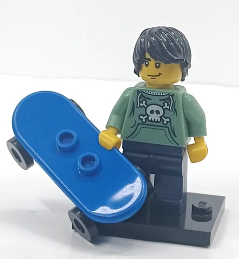 Lego Collectible Minifigure Skater, Series 1 col006 w/ Blue Skateboard + Stand