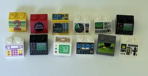 LEGO Lot of 12 Sloped Bricks printed pattern Control Panel Space Computer (#1)
